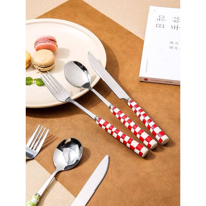 INSPECIAL HOME - Wholesale Flatware Set - Set Of 6 Pcs Modern Checkered Flatware Cutlery Silverware2