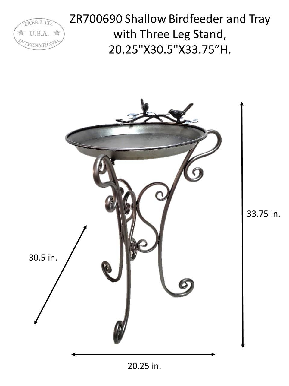 Zaer Ltd. International - Wholesale Bird Feeder - Shallow Birdfeeder & Tray w/3 Leg Stand- 2 Options11