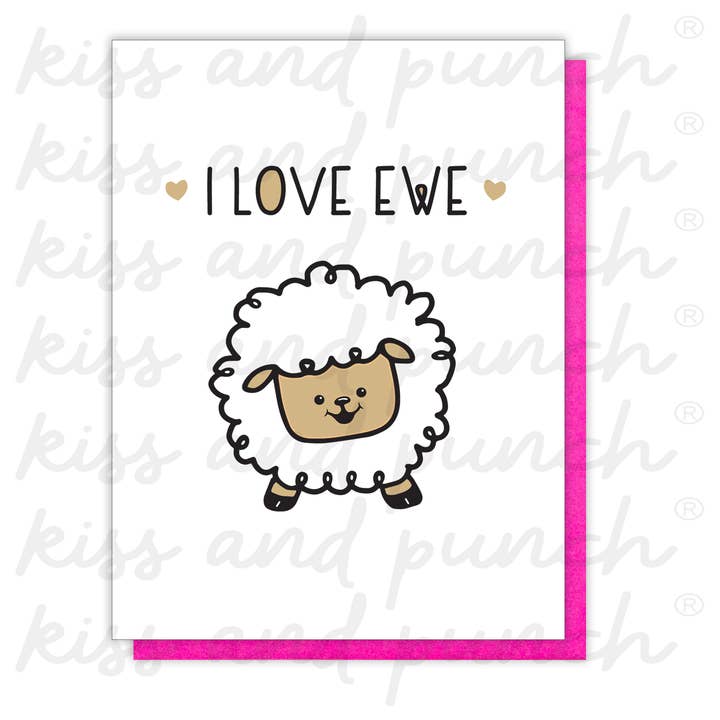 NOUVEAU ! Carte de Saint-Valentin en letterpress "Punny I Love Ewe" pour la vente par Kiss and Punch