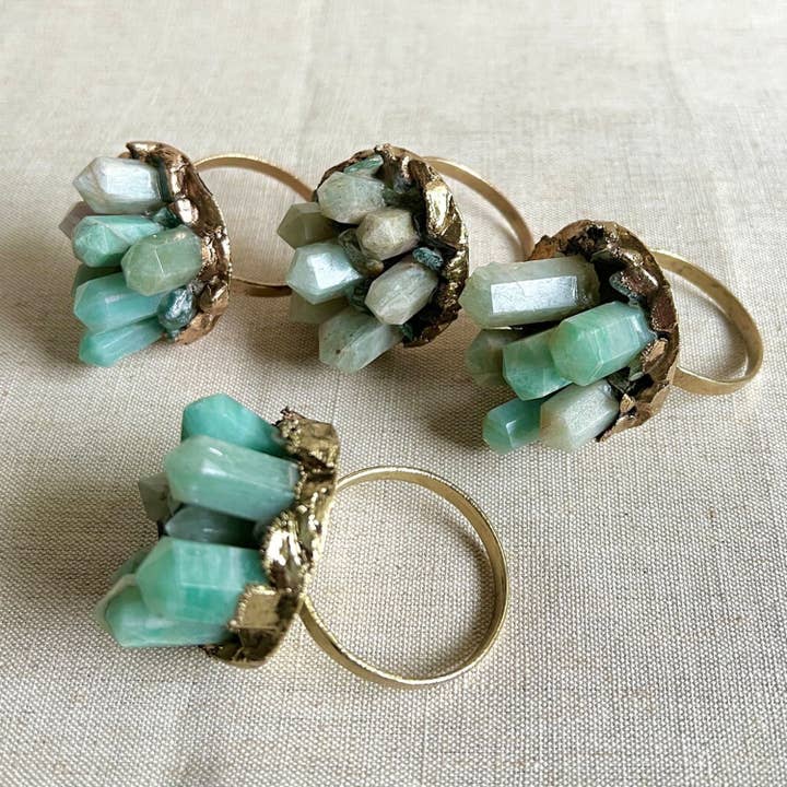 The Tangerine Store - Wholesale Napkin ring - Set of 4 Chunky Green Agate Napkin Rings3
