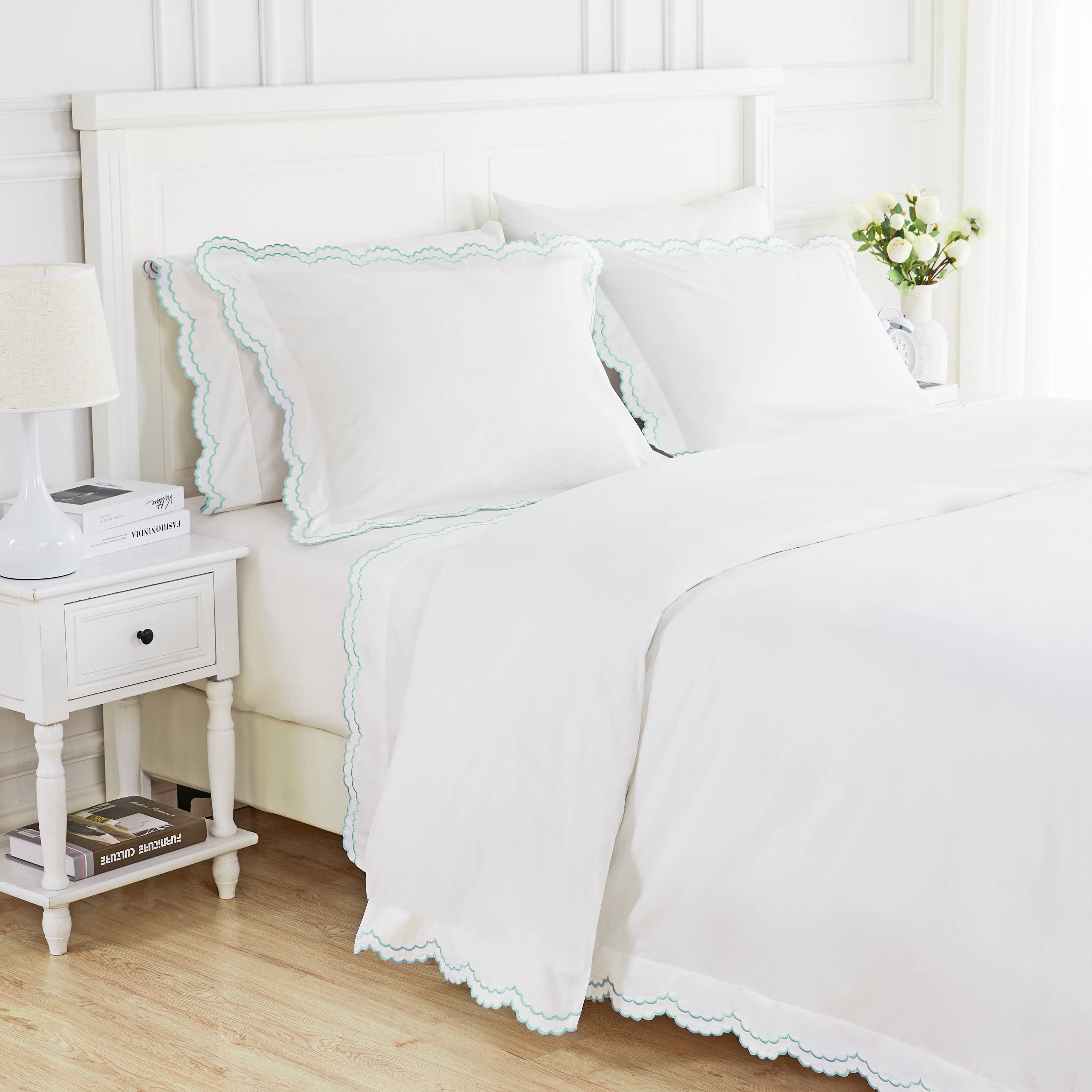 Mélange Home - Vente Housses de couette - Ensemble de housse de couette en percale de coton brodé à double festons34