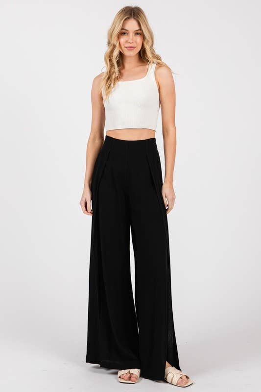 Final Touch - Wholesale Pants - Women's - Solid Front Slit Wide Leg Pants - VP36154
