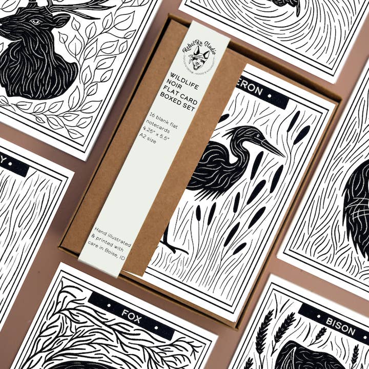 Wildlife Noir - Assorted Flat Card Boxed Set for wholesale by RebelRu Studio
