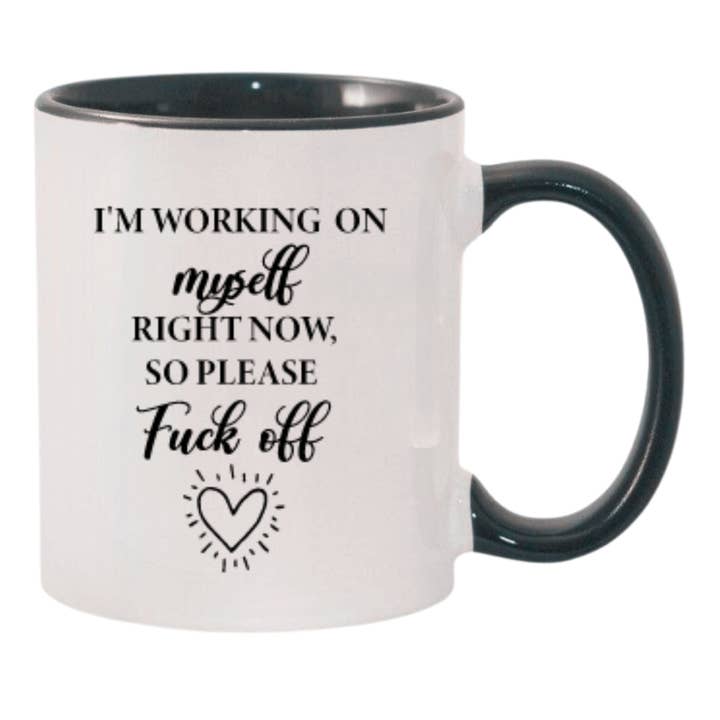 Mental Health Mug, Daily Affirmations - Working on Myself for wholesale by Cheeky Chops Cards & Wanky Candles