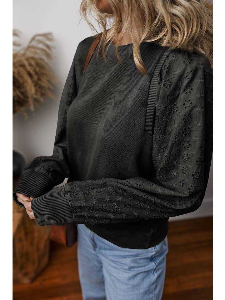 Little Daisy Closet - Wholesale Sweatshirt - Women's - LDC Cut-out Design Contrast Round Neck Pullover Sweatshirt