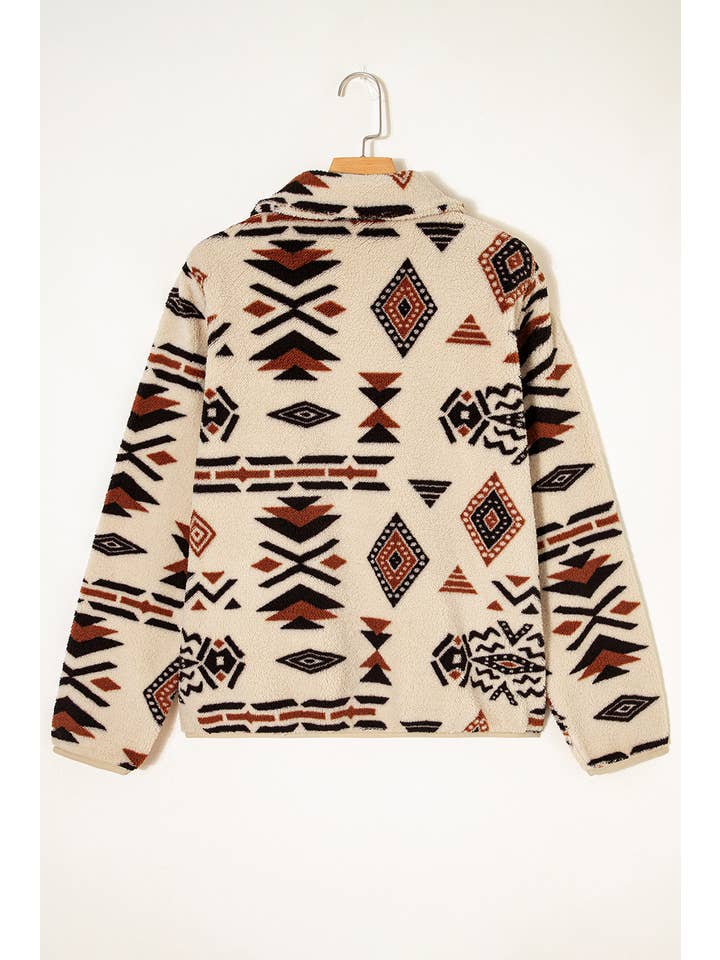 66DISCO - Wholesale Sweatshirt - Women's - Western Pattern Half Button Collared Plush Sweatshirt (S-4X)9