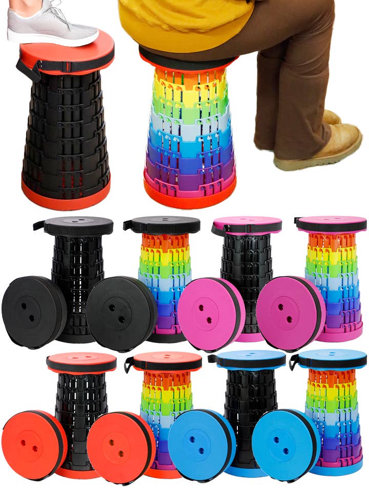 Black & Rainbow Portable Retractable Telescoping Stool for wholesale by Cap Zone