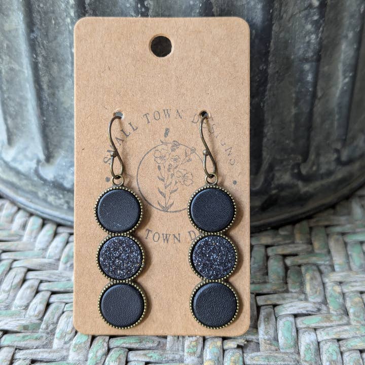 Small Town Designs - Wholesale Dangle Earrings - Matte & Glitter Black Trios0