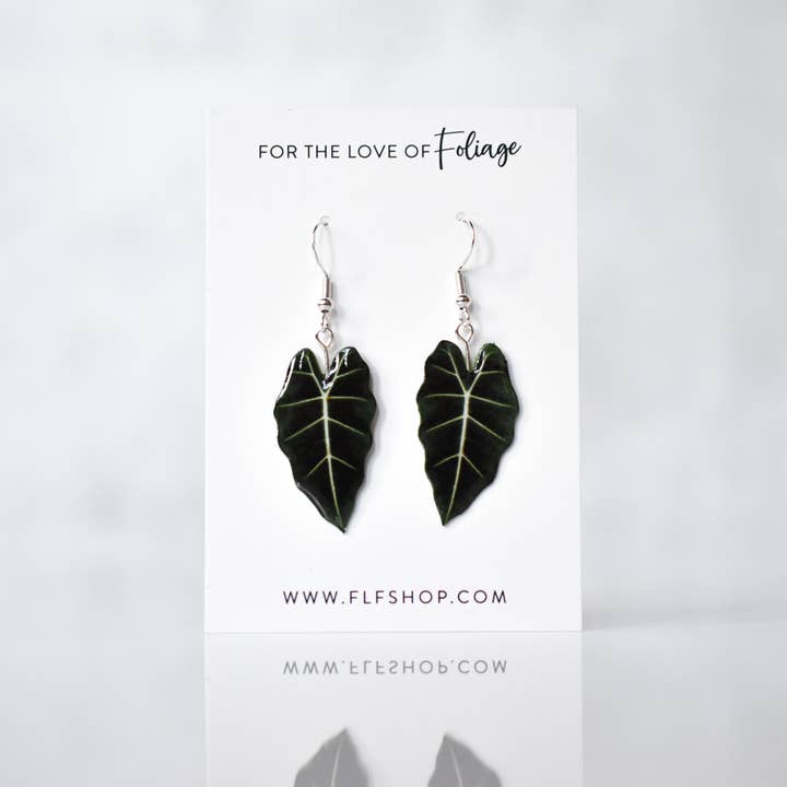Alocasia Frydek Plant Earrings | Leaf Earrings for wholesale by For the Love of Foliage
