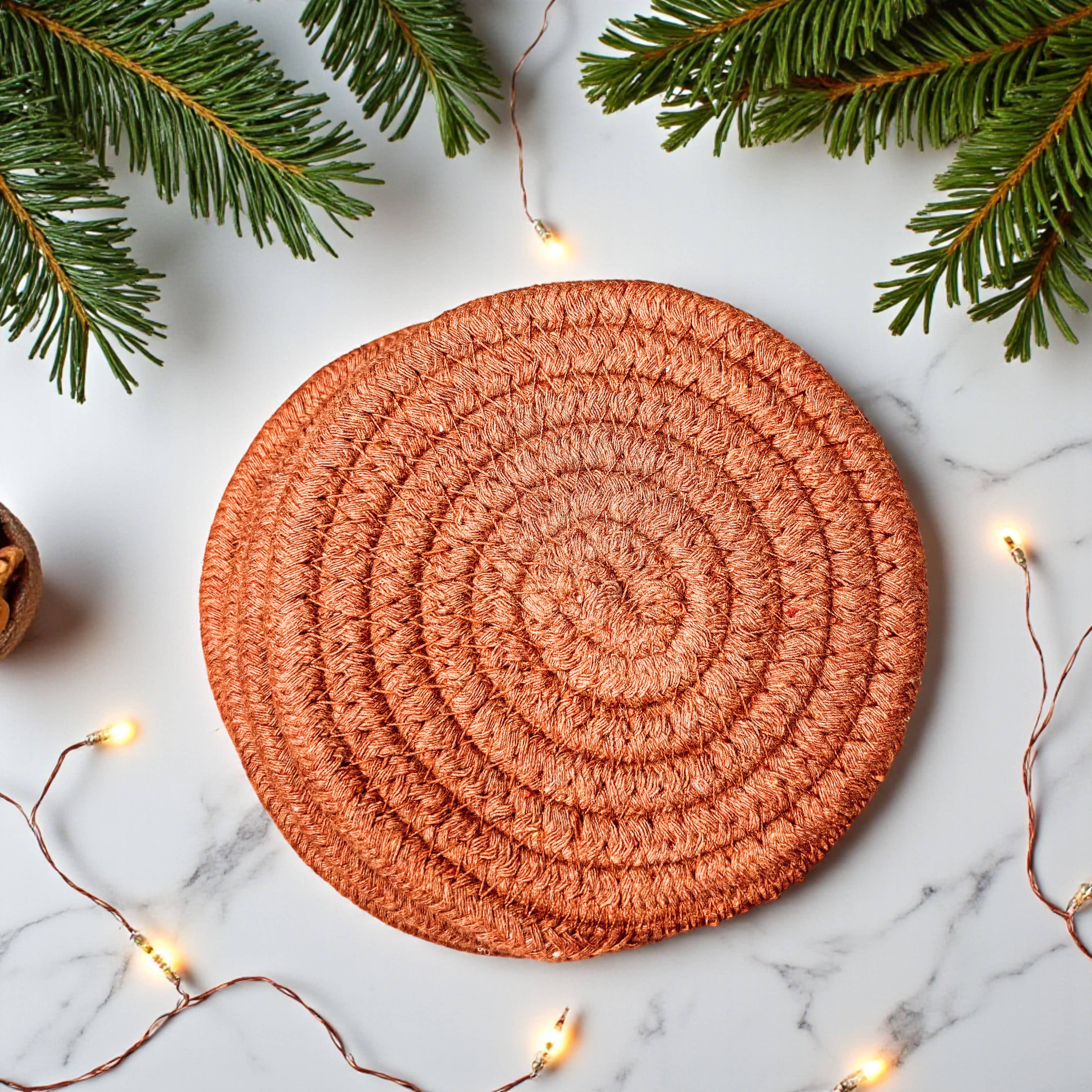 Gia Roma - Wholesale Coasters - Christmas Coasters, Red Candy Cane Braided Cotton Fabric Set65