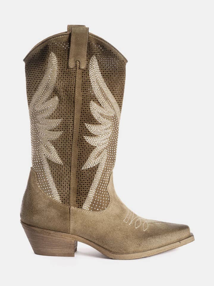 Cowboystiefel aus taupefarbenem Wildleder mit Nieten DX834 für den Großhandel von METISSE