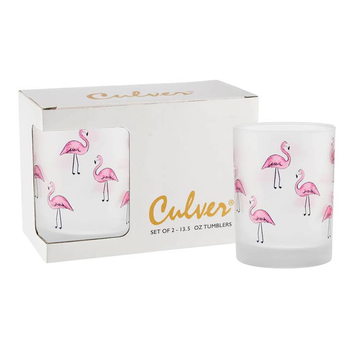 Frosted Flamingo Cocktail Glass Duo for wholesale by Culver