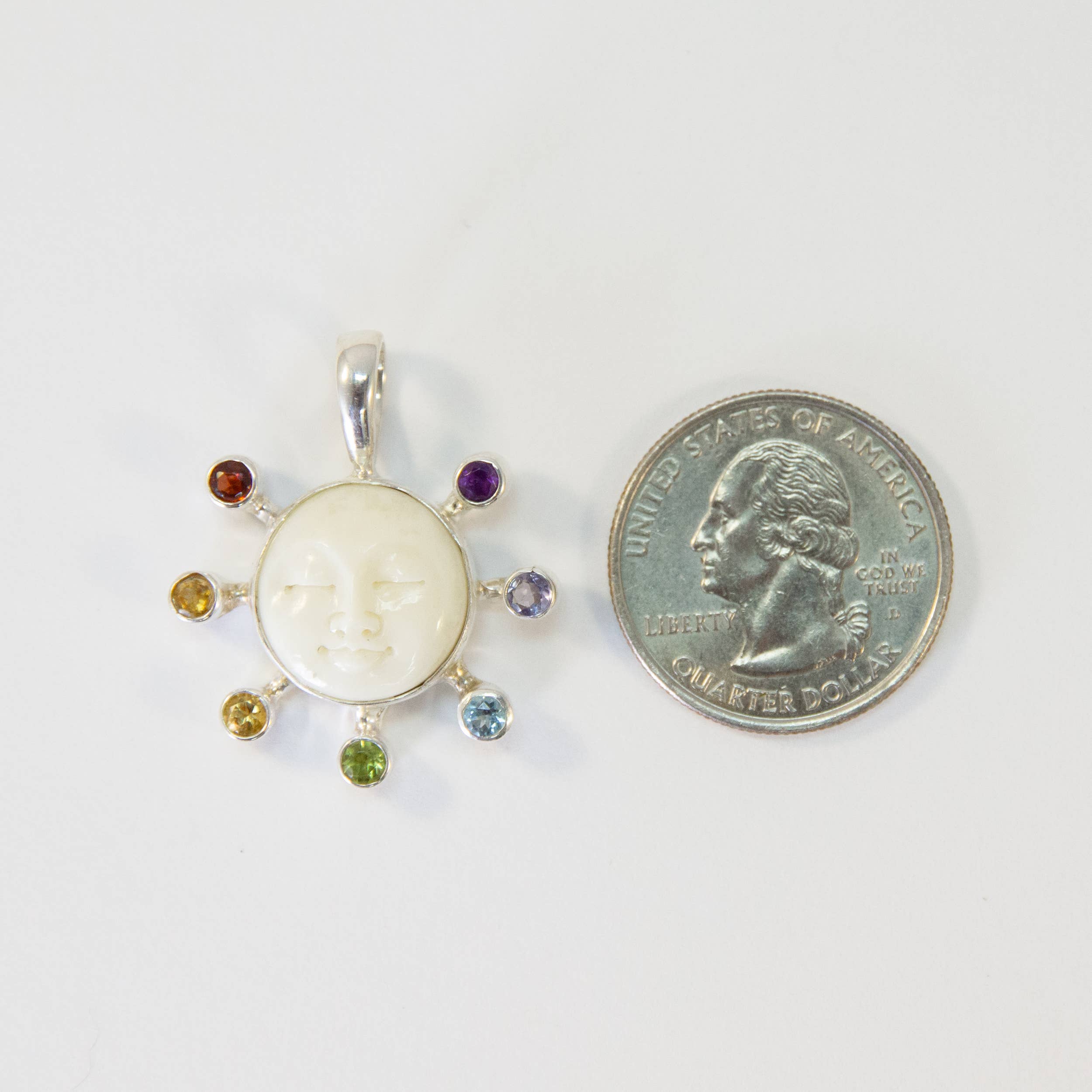 Ajmer by Jodi - Wholesale Individual Charm/Pendant - Moon Face Chakra Pendant in sterling silver ~ 7 faceted gems12