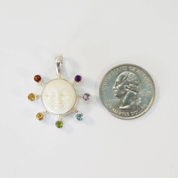 Ajmer by Jodi - Wholesale Individual Charm/Pendant - Moon Face Chakra Pendant in sterling silver ~ 7 faceted gems12