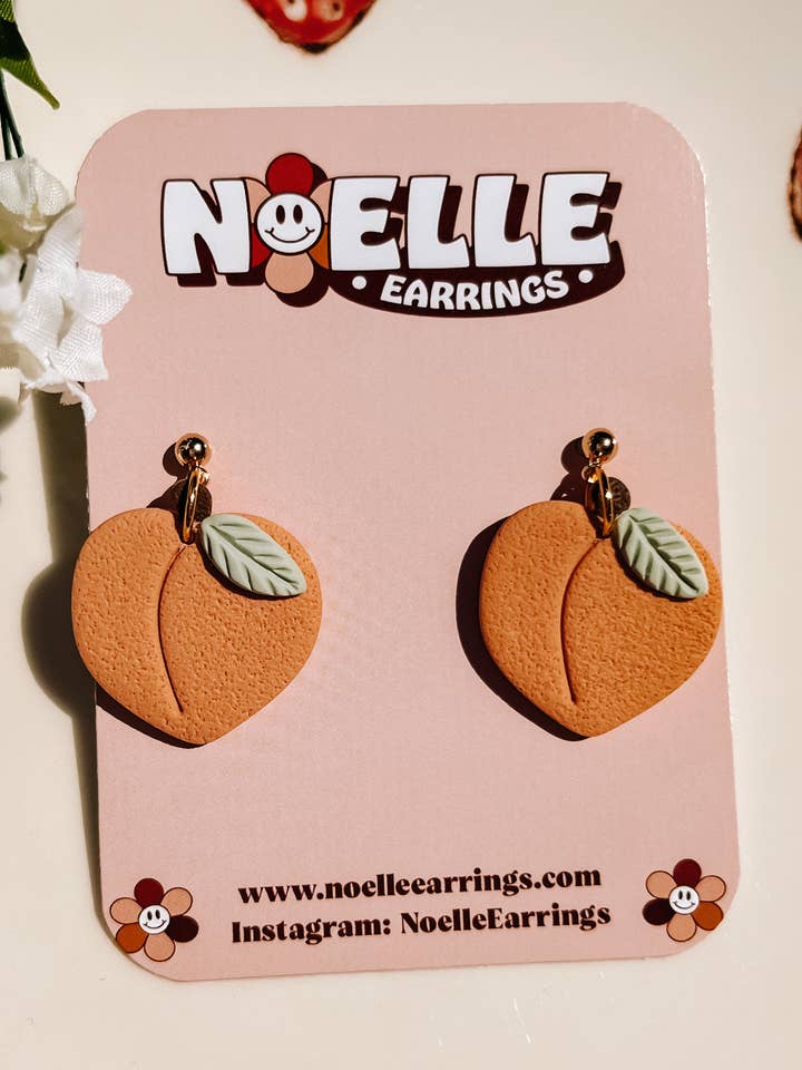 Textured Peach Earrings | Fruit Clay Earrings for wholesale by Noelle Earrings