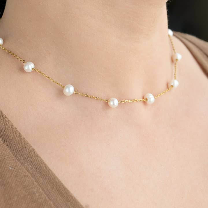 Blueyejewelry - Wholesale Beaded/Pearl Necklace - Pearl Station Necklace - Pearl Satellite Necklace