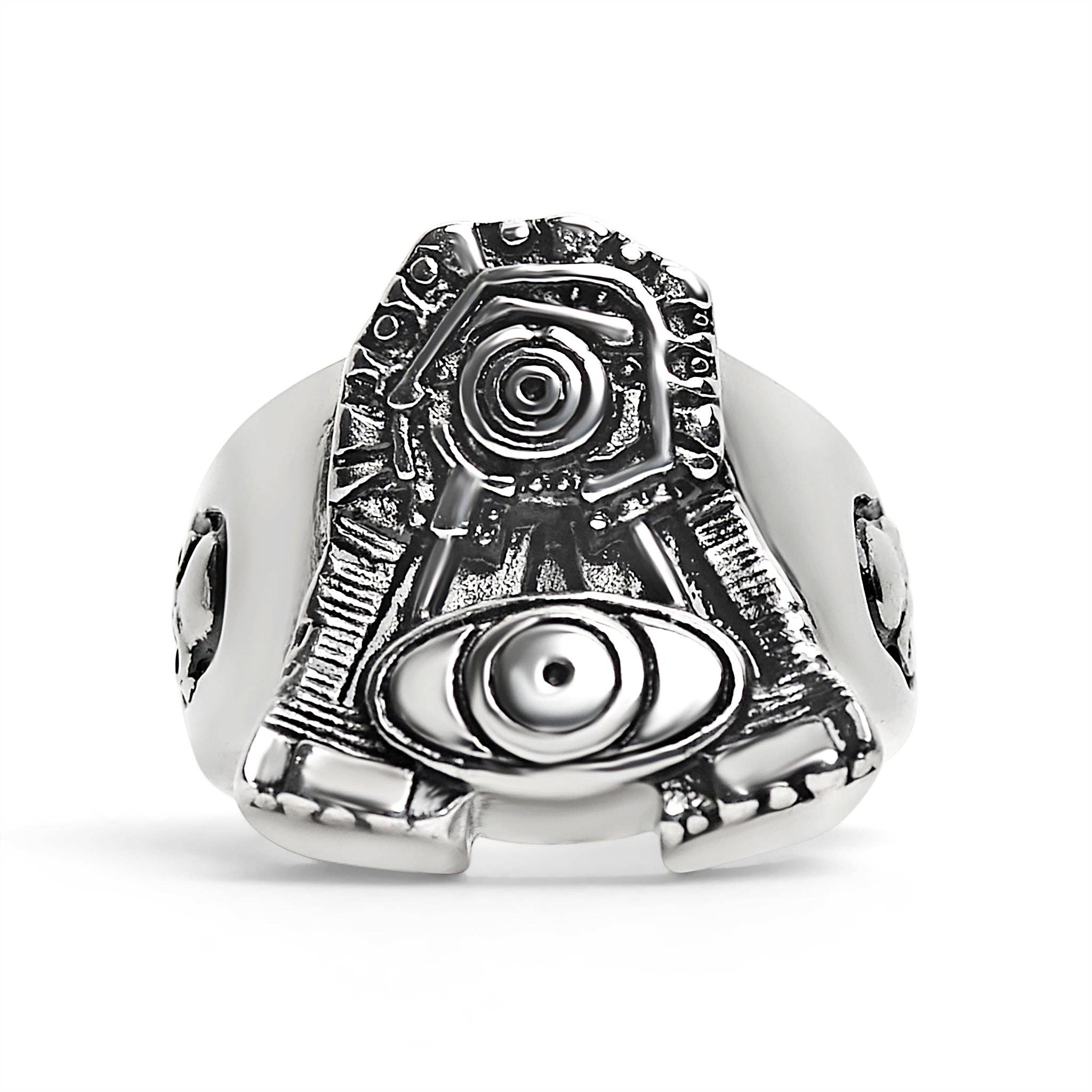 WJW - Wholesale Cocktail/Statement Ring - Stainless Steel Motorcycle Engine With Skull Accents Ring2