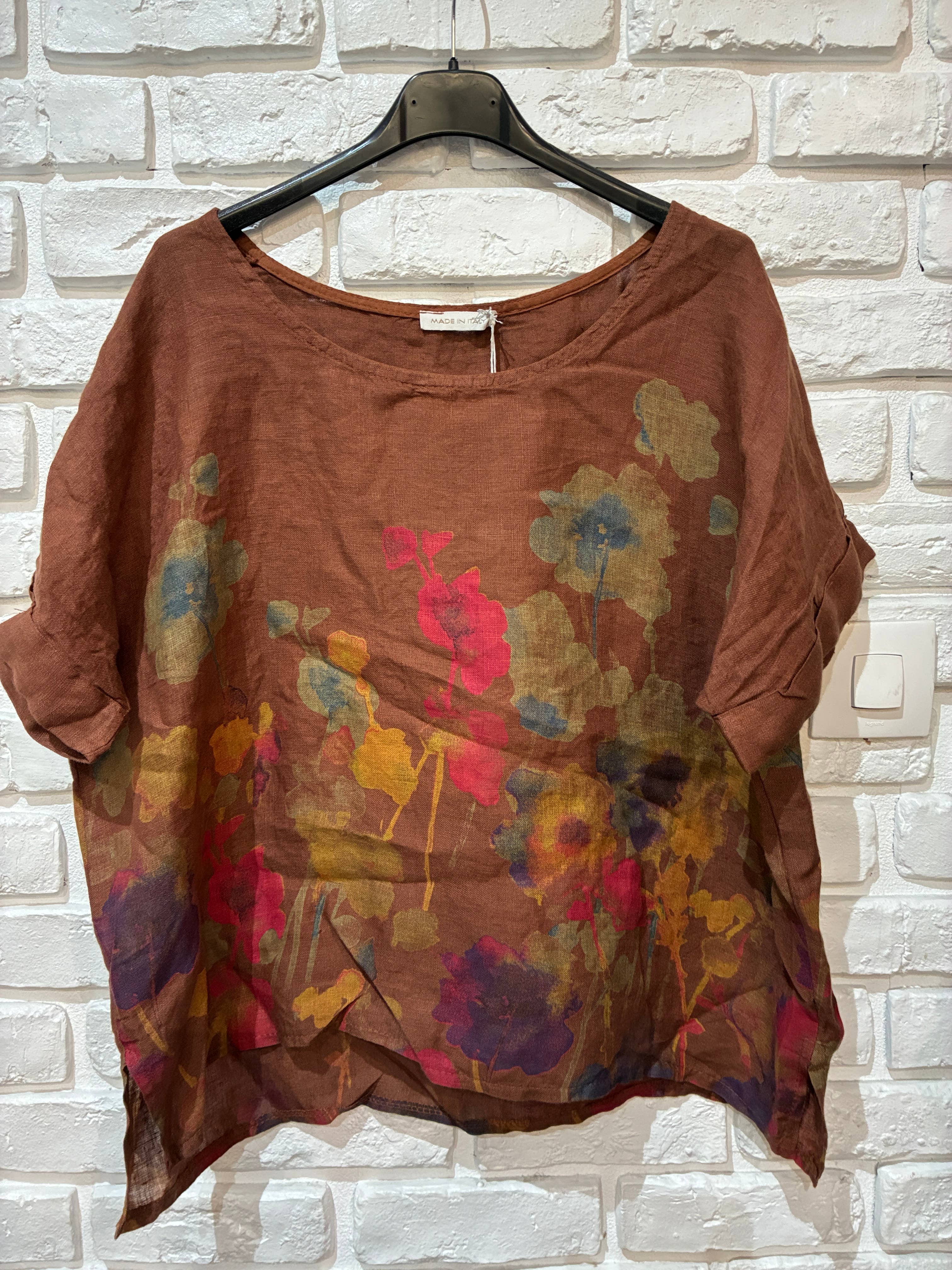 la maison des fibres naturelles – wholesale T-shirt – women's – Round neck printed linen T-shirt 23310 100% LINEN31