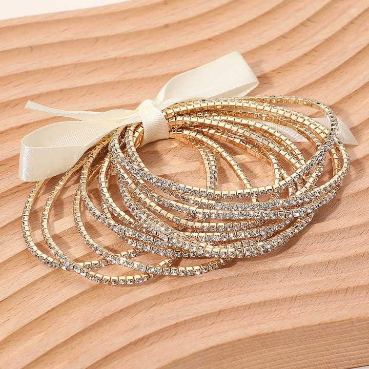 Sensibling Corp. – Großhandel Schmucksets – 12 Stück - Band Schlank Strass Stretch Mehrschichtiges Armband1