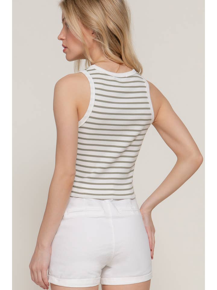 Active Basic | Active USA - Wholesale Tank Top - Women's - Sleeveless Round Neck Stripe Cotton Rib Knit Top