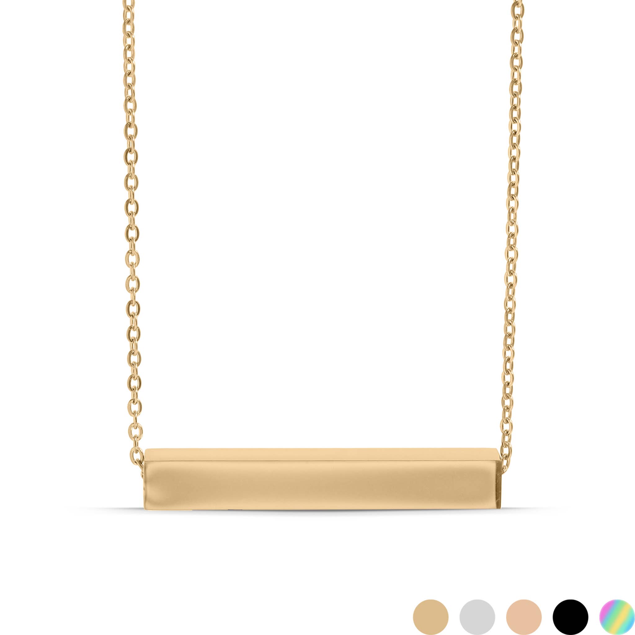 WJW - Wholesale Pendant/Charm Necklace - Square 4 Sided Horizontal Bar Polished Stainless Steel Necklace0