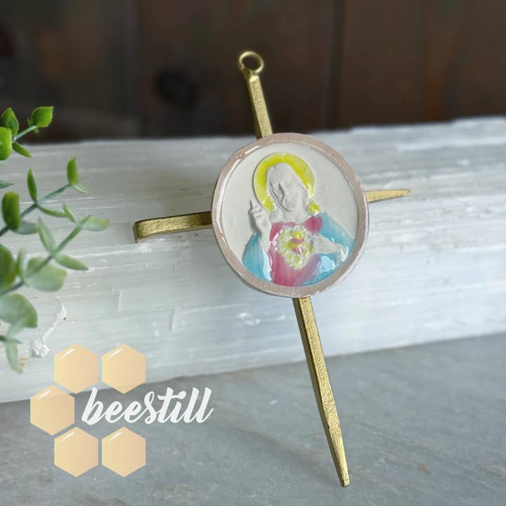 Resin Sacred Heart of Jesus Nail Cross for wholesale by BeeStill Design