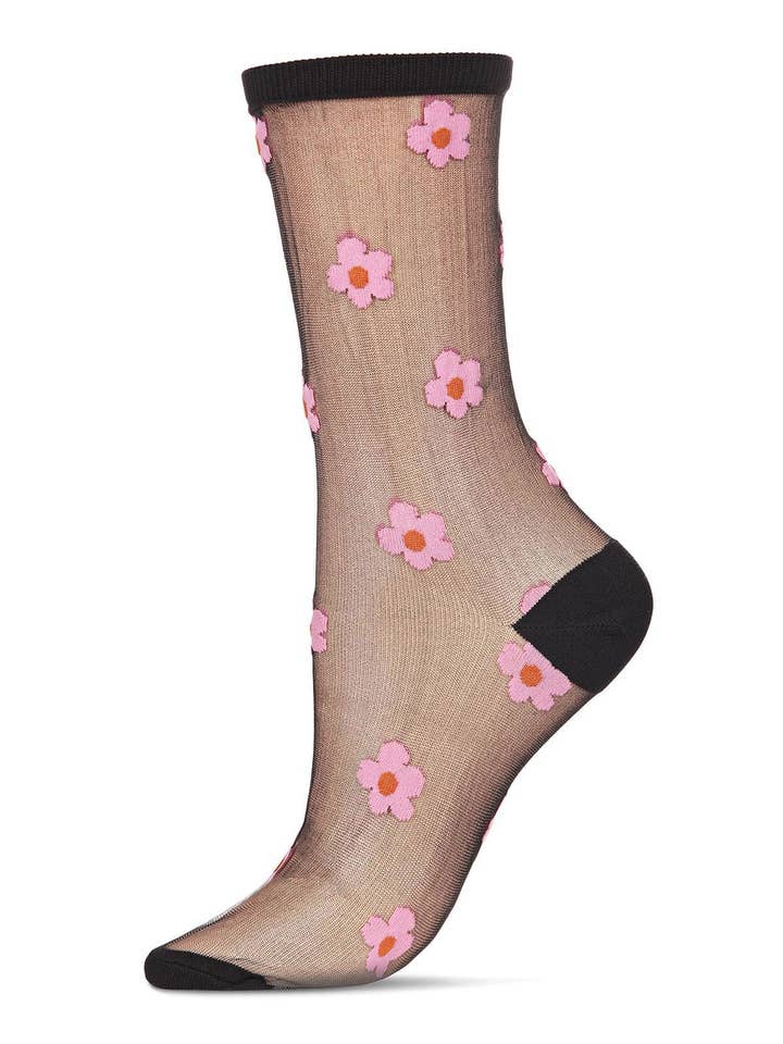 Infinity Classics International Inc. - Venta al por mayor Calcetines - Mujer - Calcetines redondos transparentes con estampado de margaritas para mujer1