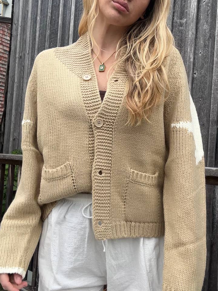 Pink Pineapple - Wholesale Cardigan - Women's - Vintage Cowboy Varsity Cardigan in Camel5