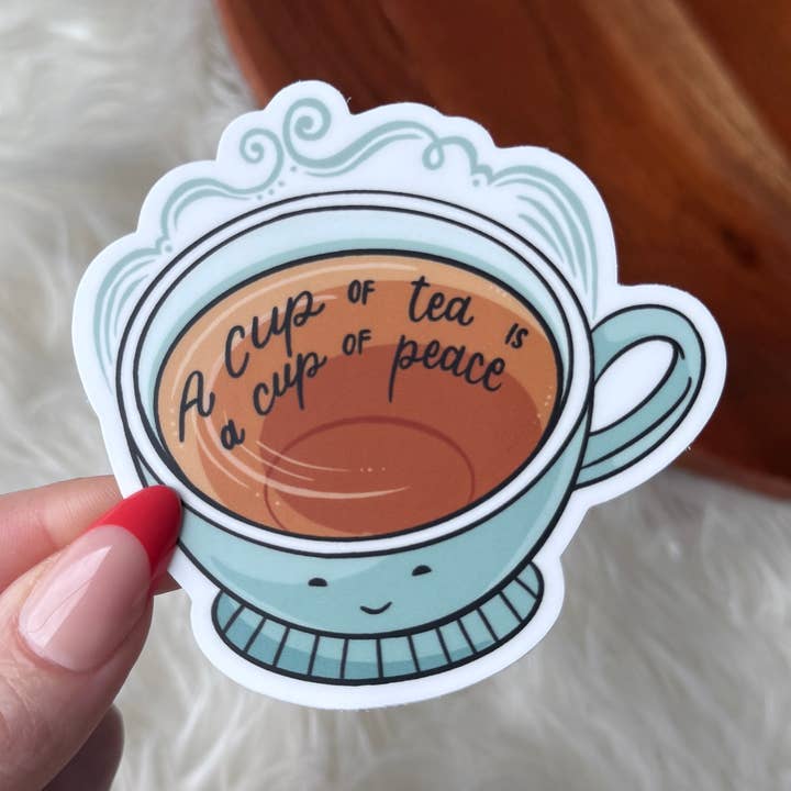 "A cup of tea is a cup of peace" Zen Tea Sticker for wholesale by Big Moods