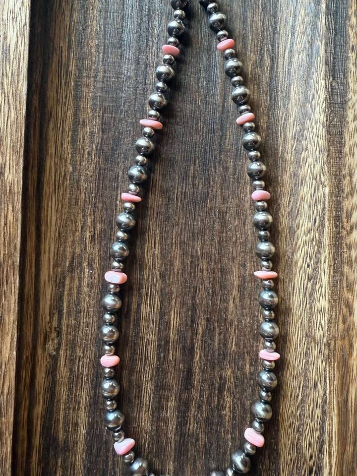 Pink Conch Shell Chip Sterling Silver Pearls Necklace 16 inch for wholesale by Wild Mountain Silver