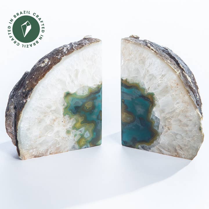 GeoCentral - Wholesale Bookend - Green Agate Bookends - Crafted in Brazil
