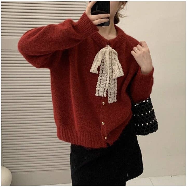 Cardigan med rund hals og blonde sløjfe for engroshandel hos kycozy