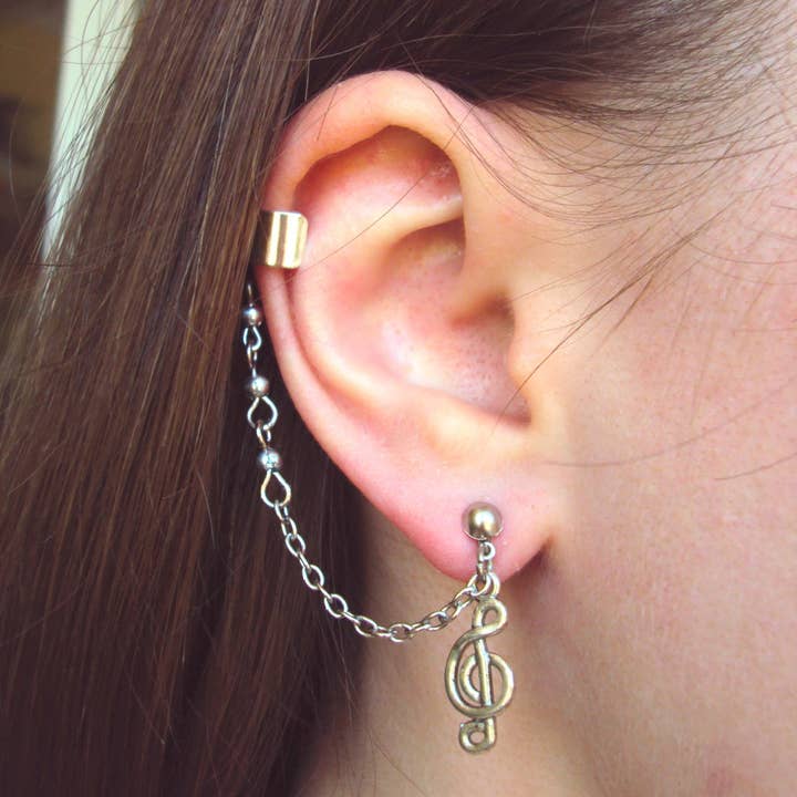 SomeBijoux4You - Vendita all'ingrosso Orecchini ear cuff/ear wrap - Orecchini a forma di chiave di violino, a forma di chiave di violino, senza perforazione della cartilagine2