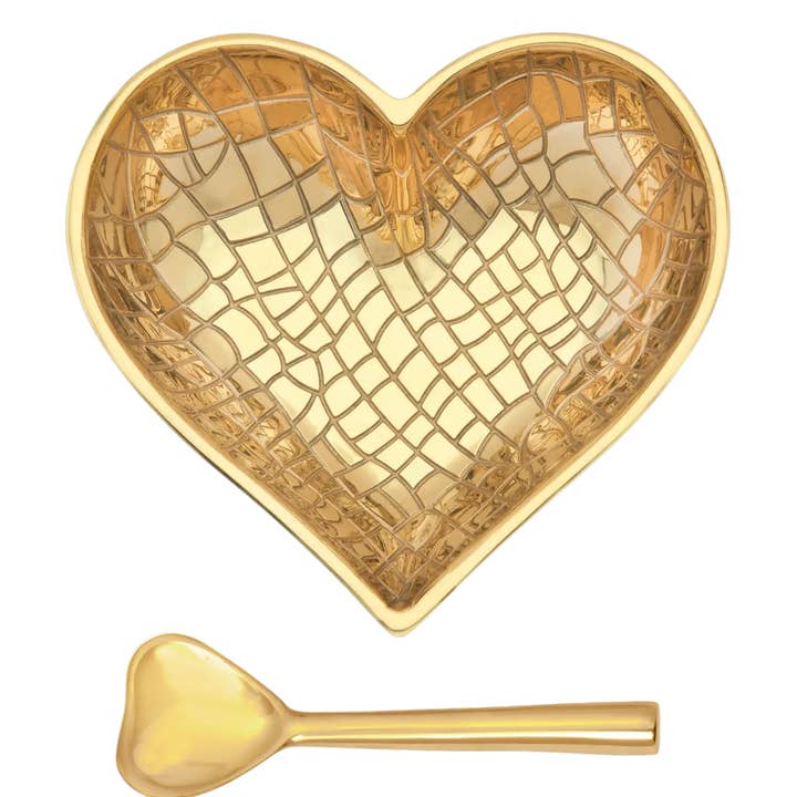 Coeur en forme de croco Happy Bright Gold avec cuillère en forme de cœur pour la vente par Inspired Generations