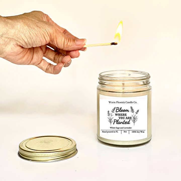 Warm Phoenix Candle Co. - Wholesale Jar/Filled Candle - Sage Lavender Handmade Soy Candle, Custom Company Name Label2