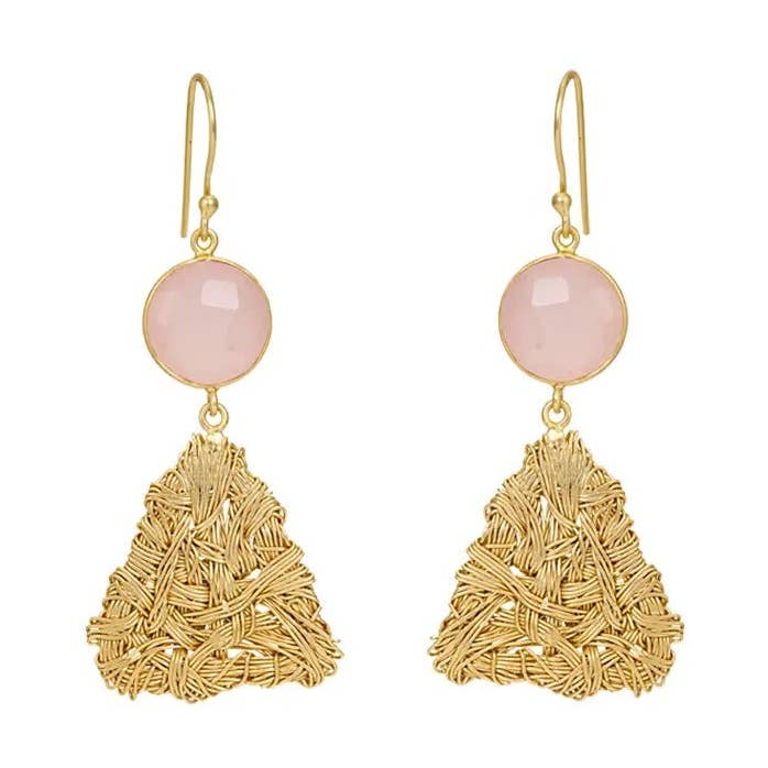 Boucles d'oreilles en argent sterling 925 à mailles en quartz rose pour la vente par DIAJEWELS USA LLC