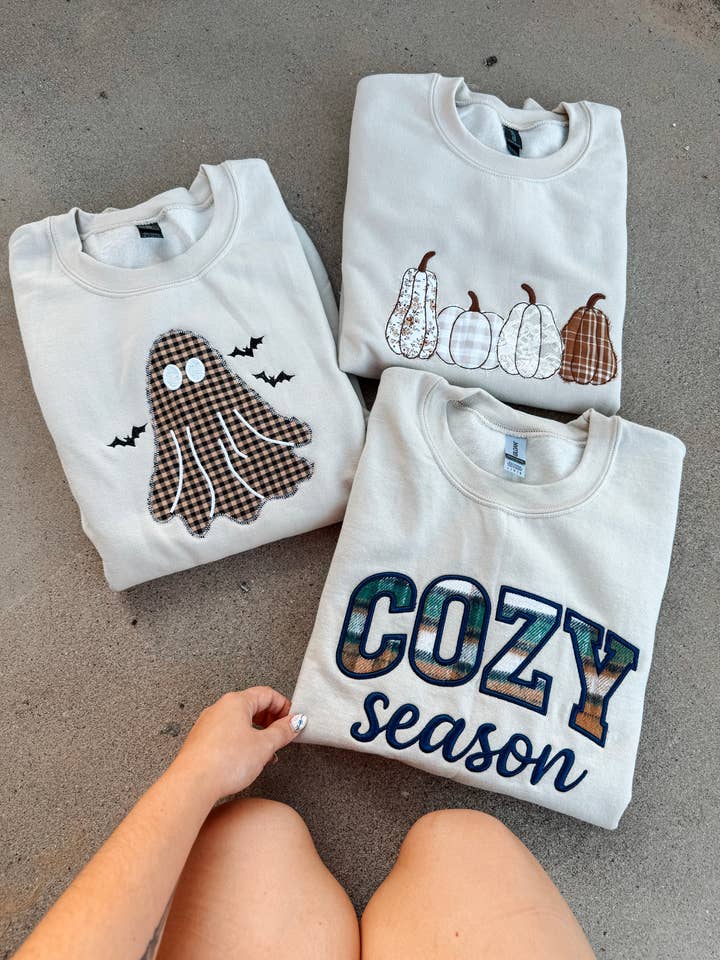 Felpe autunnali ricamate con appliqué per la vendita all'ingrosso da parte di Broke Babes Wholesale