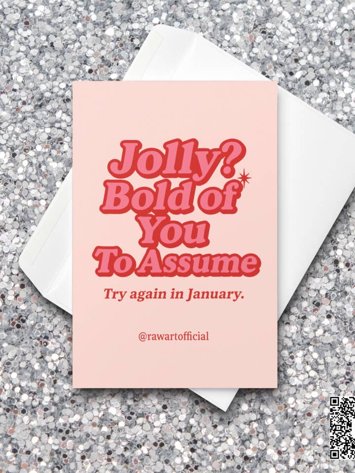 Joyeux de ta part de supposer Carte • Carte de Noël drôle • Humour rétro rose et rouge des fêtes • Carte de vœux épuisée pour la vente par Hot Mess Paper Co.