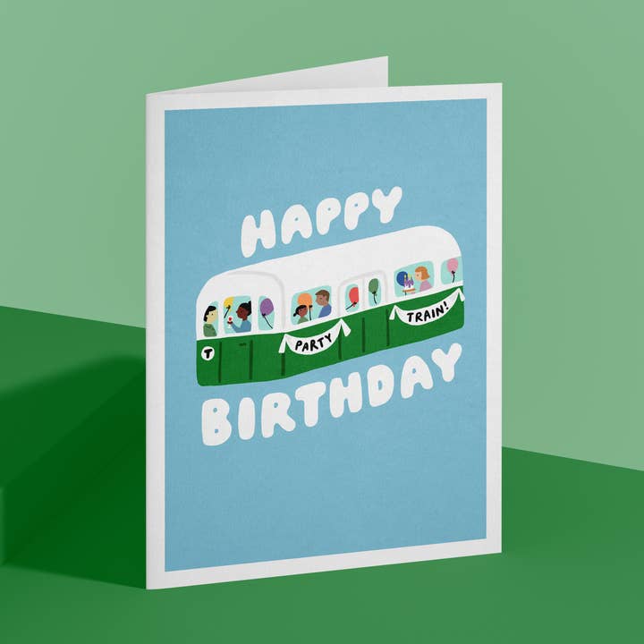 Happy Birthday Party Train Card (Green Line) for wholesale by Ohello Boston