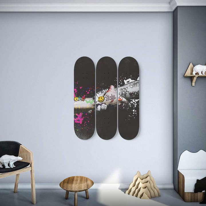 Banksy Graffiti Peace Hands Skateboard Wall Art Print Banksy Street Pop Art Decor For Bedroom Wall Sign for wholesale by SkateboardArtsy