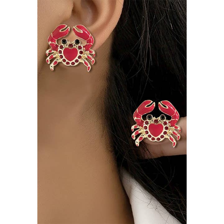LACQUERED CRAB POST EARRINGS WITH STONE DETAIL for wholesale by Girly