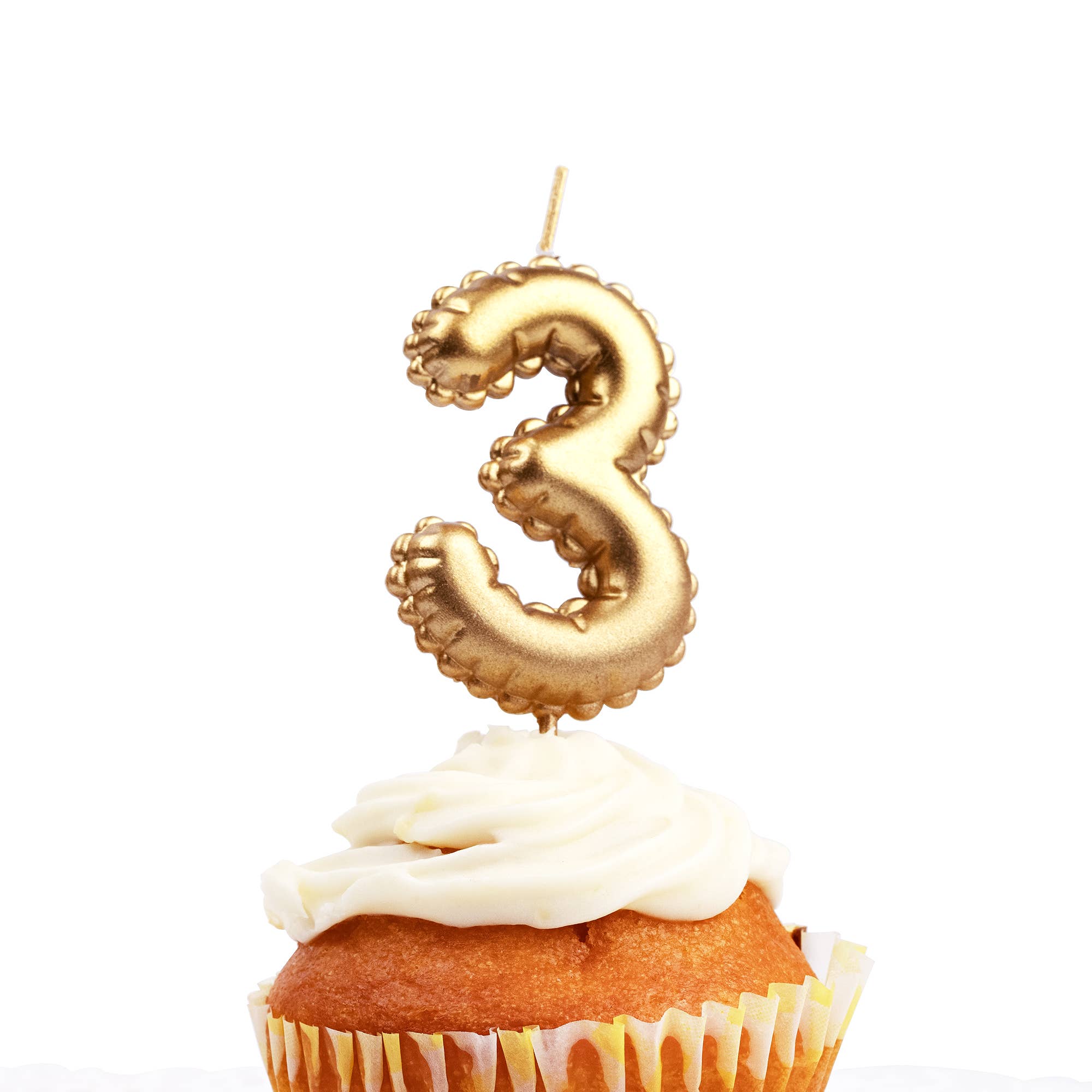 Designhouse95 - Wholesale Cake/Cupcake Topper - Number candle 1pc, 3, Foil balloon, Gold