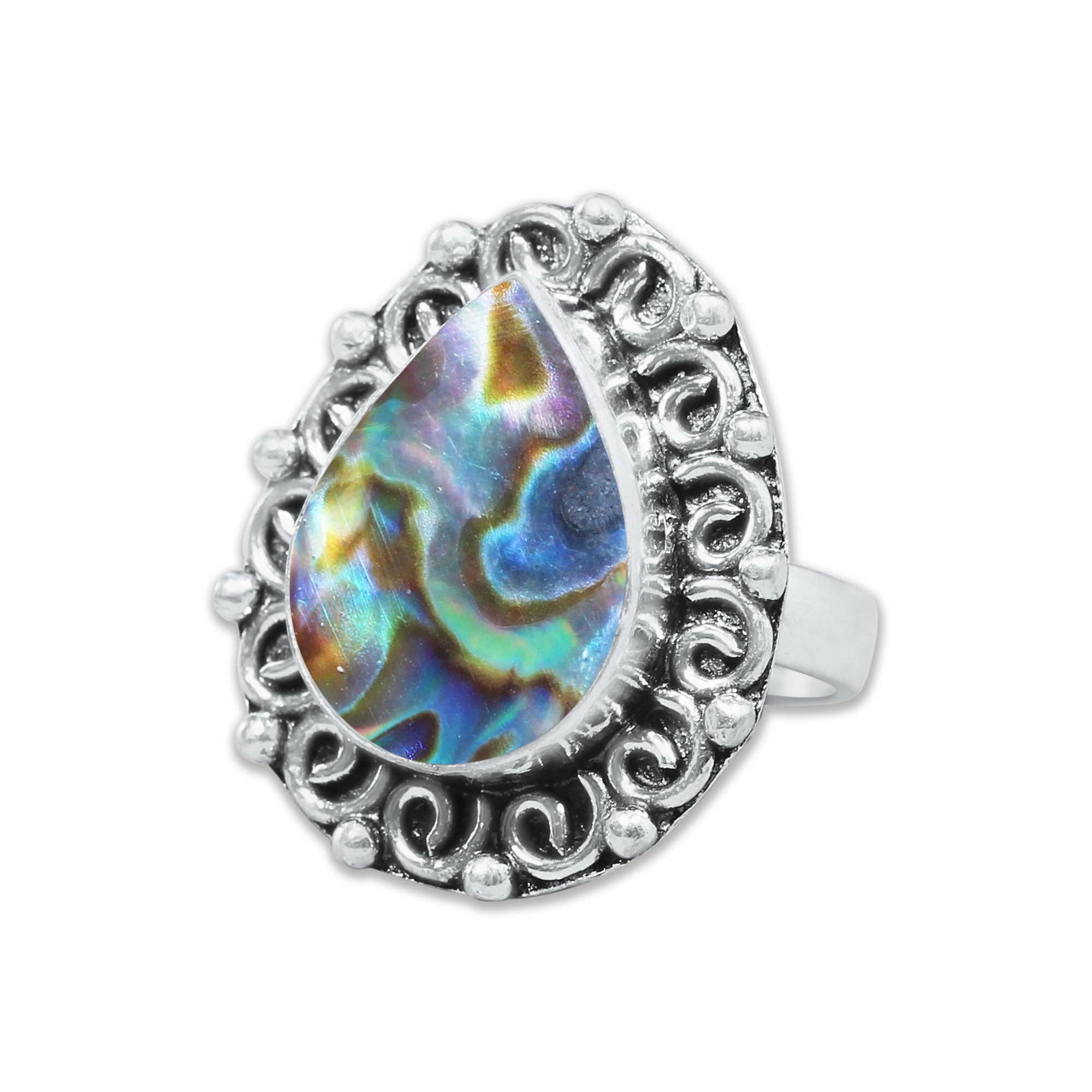 Handmade Jewels - Wholesale Cocktail/Statement Ring - Abalone Shell Rings – Handmade, Silver-Plated, Assorted Boho Designs (US Sizes 6–10)3