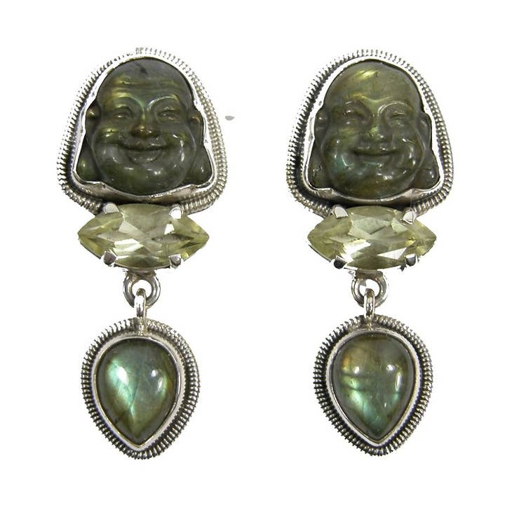 Labradorite Buddha Sterling Silver örhänge för wholesale av Amy Kahn Russell