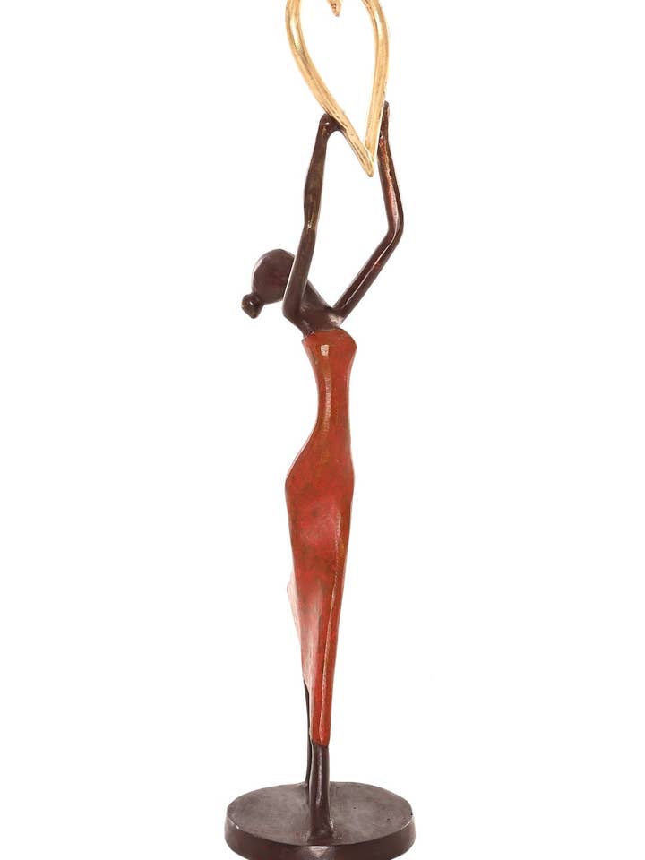 Lifted Heart Burkina Bronze Sculpture in Red for wholesale by Swahili | AFRICAN MODERN