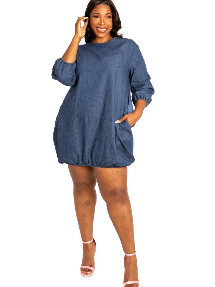WASHED DENIM BUBBLED DRESS and other Purchase Wholesale jbd. Free Returns & Net 60 Terms on Faire trending on Faire.