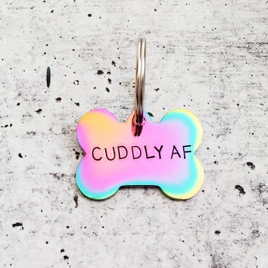 Salt and Sparkle - Wholesale Pet Identification Tag - Cat/Dog - CUDDLY AF Bone-Shaped Pet Tag