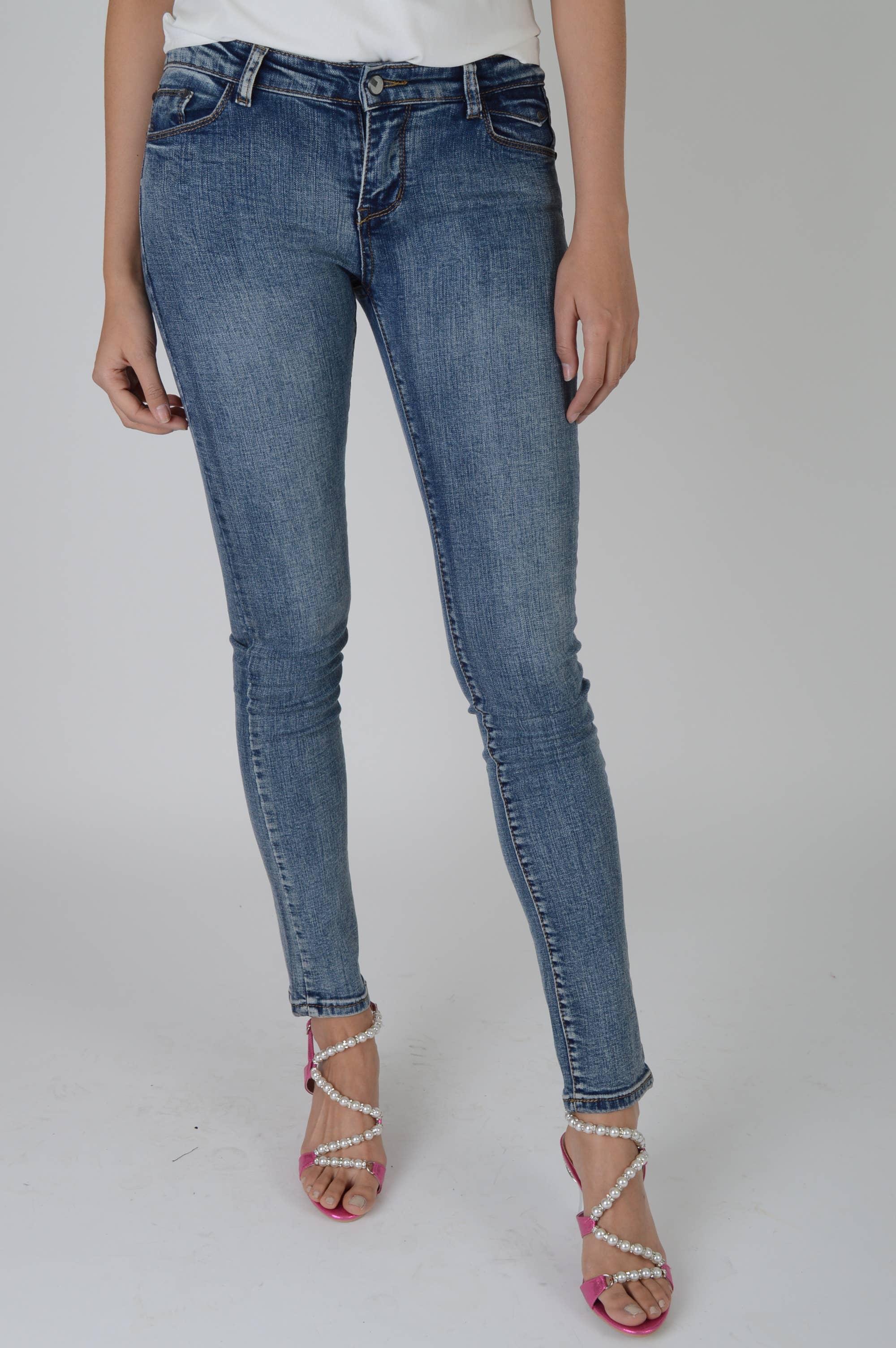 LoveMyStyle – wholesale Jeans – Women’s – Lovemystyle Acid Wash Skinny Leg Blue Low Rise Jeans
