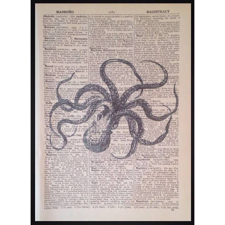 Octopus Vintage Dictionary Wall Art Print - Eigenzinnig Nautisch voor wholesale door Parksmoonprints