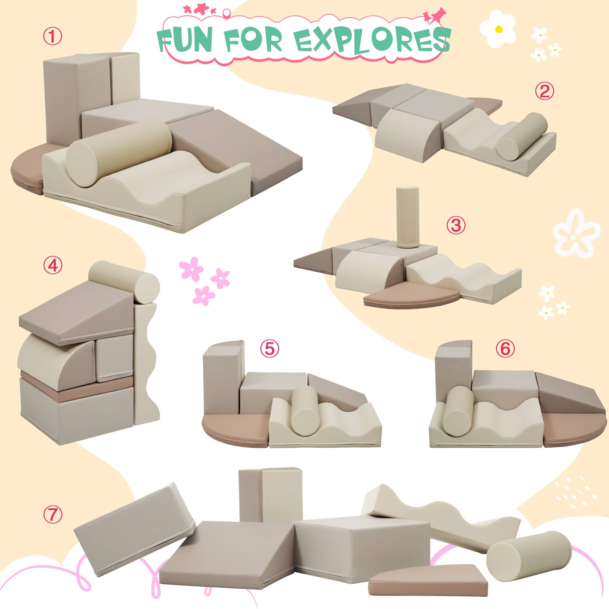 HOMYCASA DESIGN INC - Wholesale Toy Set - Kids - 7-Piece Kids Soft Indoor Climbing Foam Playset0